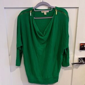Michael Kors Green Cowl Neck Sweater with Gold Zippers